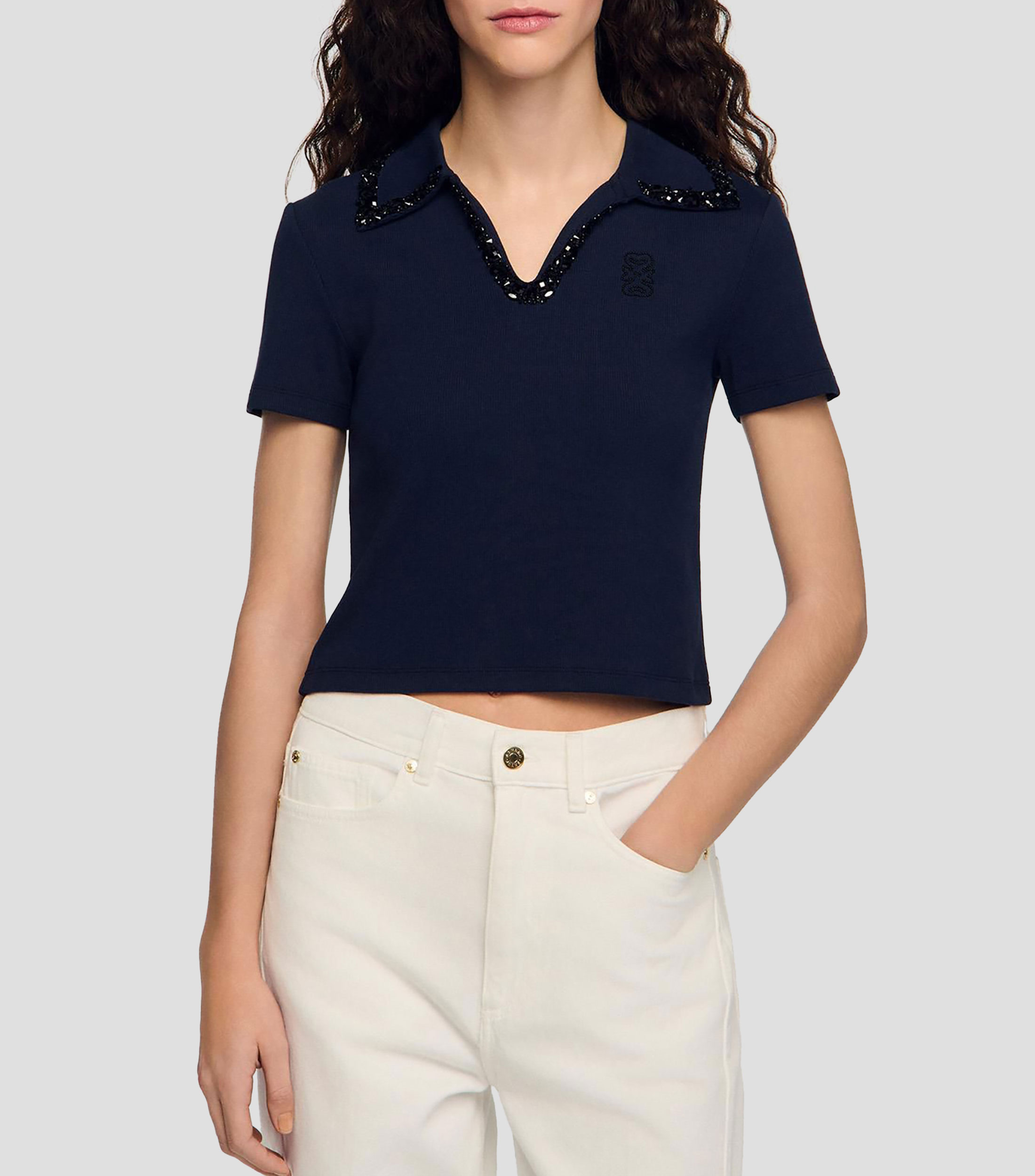 Playera cuello polo manga corta fantasía Mujer
